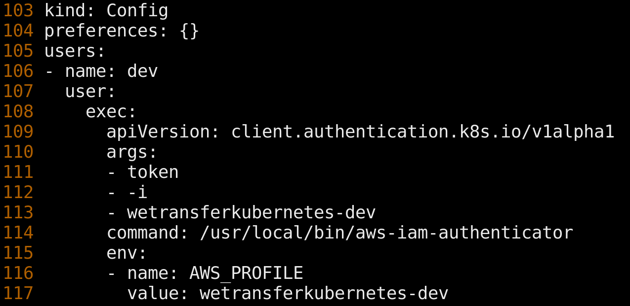 Original kubeconfig with AWS IAM Authenticator integration