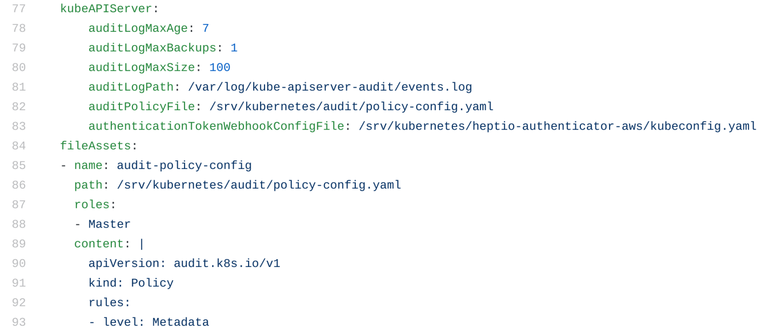 Kops cluster spec configured with audit logging