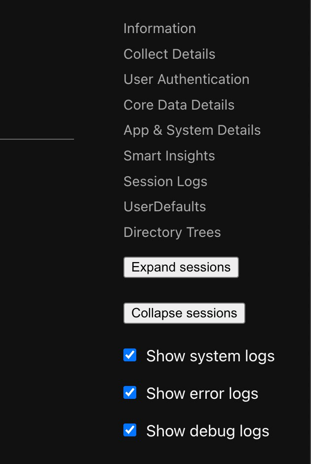 Besides navigating quickly using the menu, support agents can control filters for session logs.